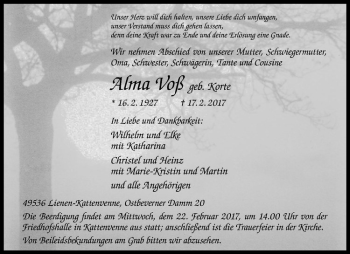 Anzeige von Alma Voß von Westfälische Nachrichten