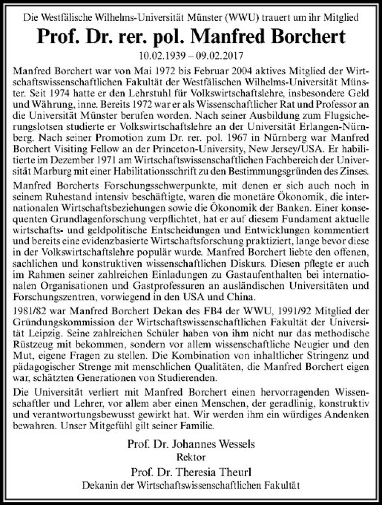  Traueranzeige für Manfred Borchert vom 18.02.2017 aus Westfälische Nachrichten