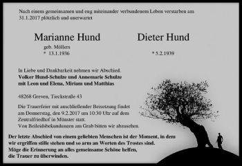 Anzeige von Marianne Hund von Westfälische Nachrichten