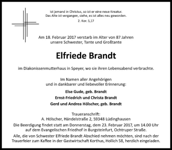 Anzeige von Elfriede Brandt von Westfälische Nachrichten