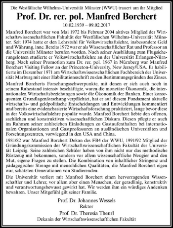 Anzeige von Manfred Borchert von Westfälische Nachrichten