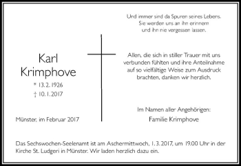 Anzeige von Karl Krimphove von Westfälische Nachrichten