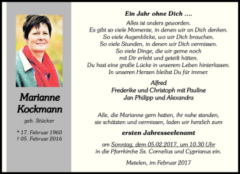 Anzeige von Marianne Kockmann von Westfälische Nachrichten