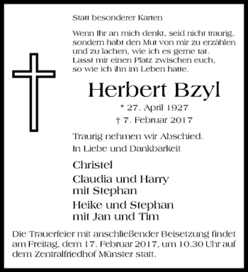 Anzeige von Herbert Bzyl von Westfälische Nachrichten