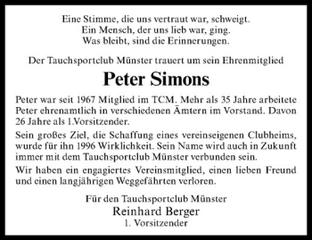 Anzeige von Peter Simons von Westfälische Nachrichten