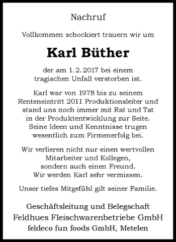Anzeige von Karl Büther von Westfälische Nachrichten