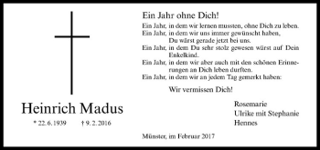Anzeige von Heinrich Madus von Westfälische Nachrichten