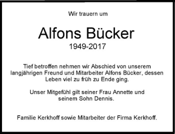 Anzeige von Alfons Bücker von Westfälische Nachrichten