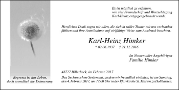 Anzeige von Karl-Heinz Himker von Westfälische Nachrichten