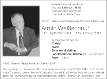 Anzeige von Armin Weißschnur von Westfälische Nachrichten