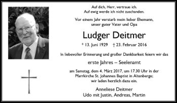 Anzeige von Ludger Deitmer von Westfälische Nachrichten