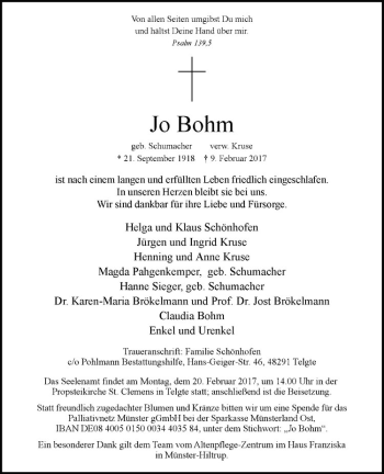 Anzeige von Jo Bohm von Westfälische Nachrichten