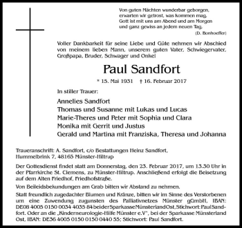 Anzeige von Paul Sandfort von Westfälische Nachrichten
