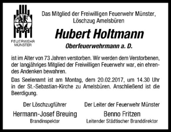 Anzeige von Hubert Holtmann von Westfälische Nachrichten
