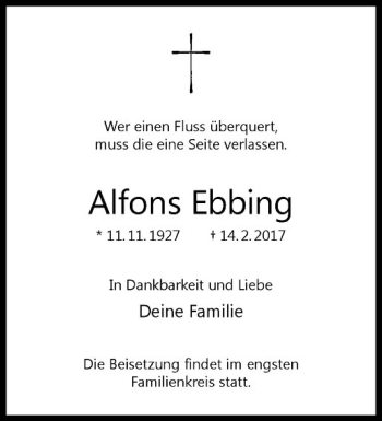 Anzeige von Alfons Ebbing von Westfälische Nachrichten