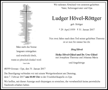Anzeige von Ludger Hövel-Röttger von Westfälische Nachrichten