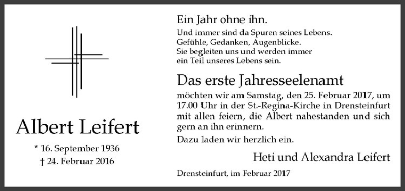  Traueranzeige für Albert Leifert vom 18.02.2017 aus Westfälische Nachrichten