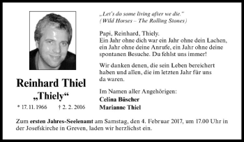 Anzeige von Reinhard Thiel von Westfälische Nachrichten