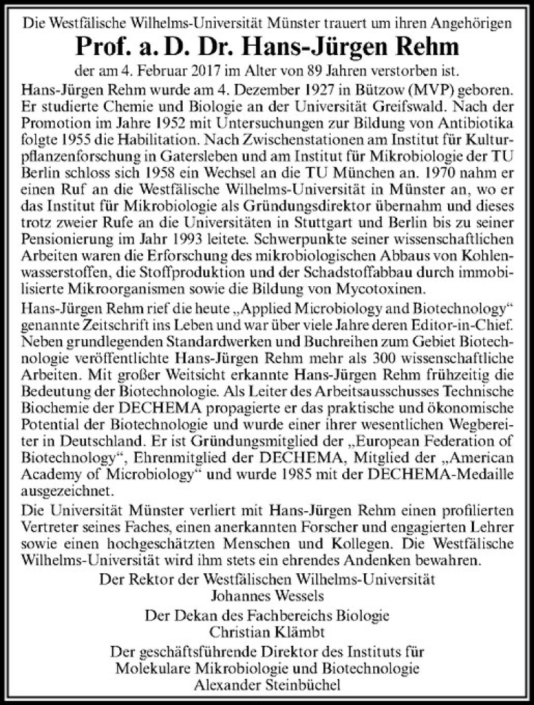  Traueranzeige für Hans-Jürgen Rehm vom 18.02.2017 aus Westfälische Nachrichten