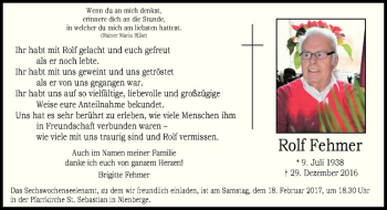 Anzeige von Rolf Fehmer von Westfälische Nachrichten