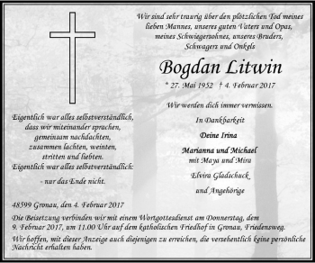 Anzeige von Bogdan Litwin von Westfälische Nachrichten