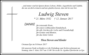 Anzeige von Ludwig Steven von Westfälische Nachrichten