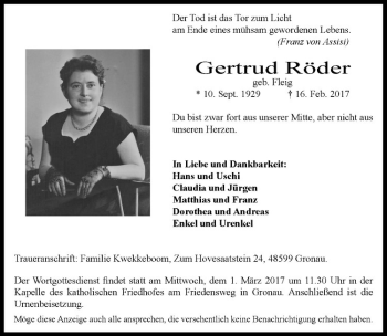 Anzeige von Gertrud Röder von Westfälische Nachrichten