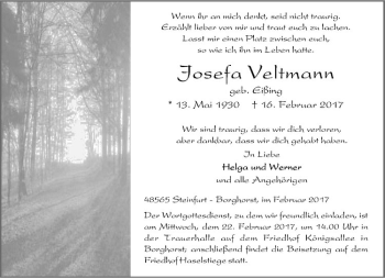 Anzeige von Josefa Veltmann von Westfälische Nachrichten