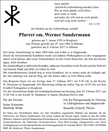 Anzeige von Werner Sundermann von Westfälische Nachrichten