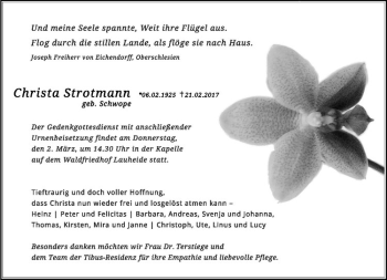 Anzeige von Christa Strotmann von Westfälische Nachrichten