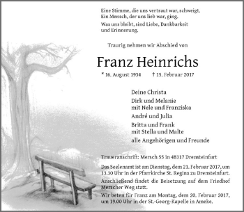 Anzeige von Franz Heinrichs von Westfälische Nachrichten