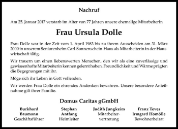 Anzeige von Ursula Dolle von Westfälische Nachrichten