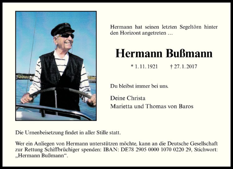 Traueranzeige für Hermann Bußmann vom 01.02.2017 aus Westfälische Nachrichten