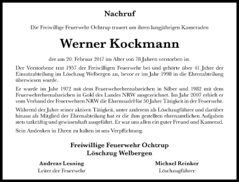 Anzeige von Werner Kockmann von Westfälische Nachrichten