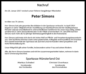 Anzeige von Peter Simons von Westfälische Nachrichten