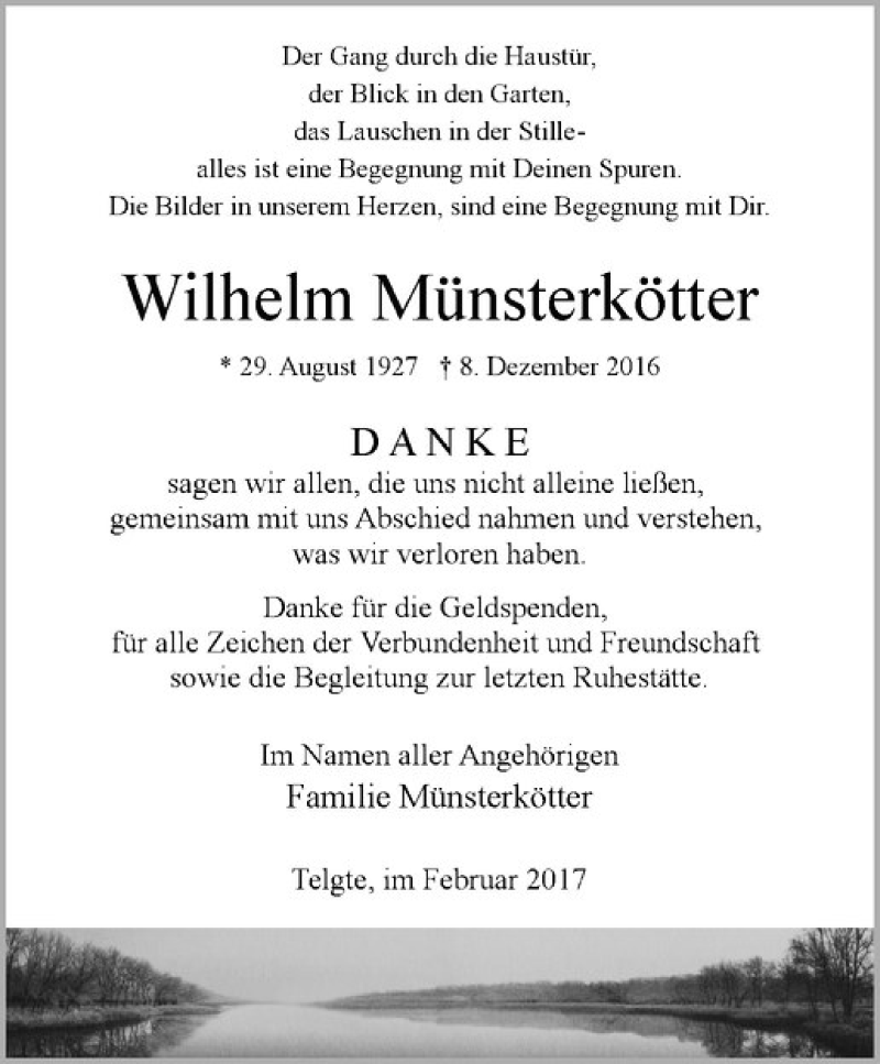  Traueranzeige für Wilhelm Münsterkötter vom 25.02.2017 aus Westfälische Nachrichten