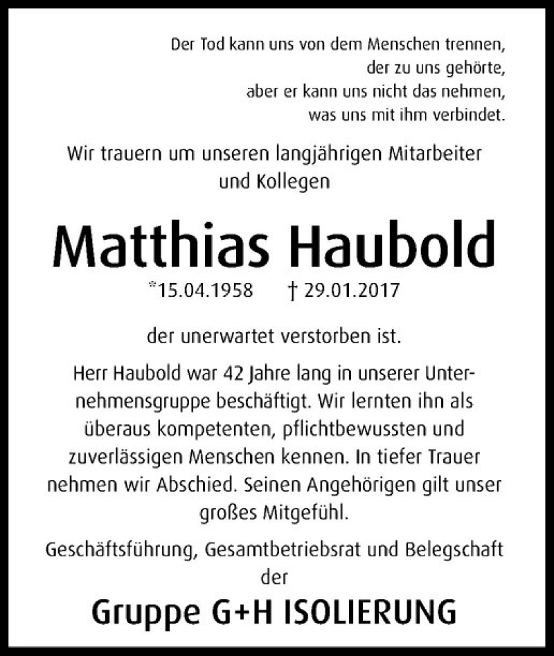  Traueranzeige für Matthias Haubold vom 02.02.2017 aus Westfälische Nachrichten