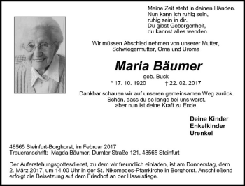 Anzeige von Maria Bäumer von Westfälische Nachrichten