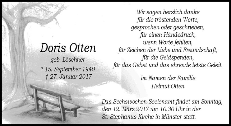  Traueranzeige für Doris Otten vom 04.03.2017 aus Westfälische Nachrichten