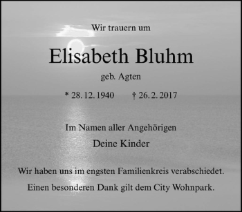 Anzeige von Elisabeth Bluhm von Westfälische Nachrichten
