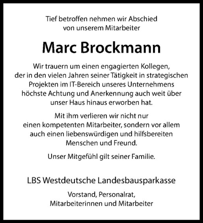  Traueranzeige für Marc Brockmann vom 31.03.2017 aus Westfälische Nachrichten