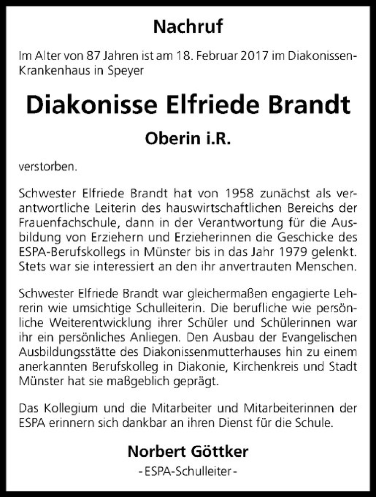  Traueranzeige für Elfriede Brandt vom 04.03.2017 aus Westfälische Nachrichten