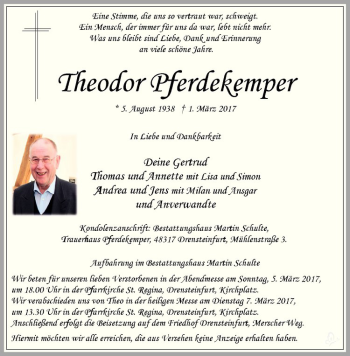 Anzeige von Theodor Pferdekemper von Westfälische Nachrichten