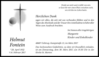 Anzeige von Helmut Fontein von Westfälische Nachrichten