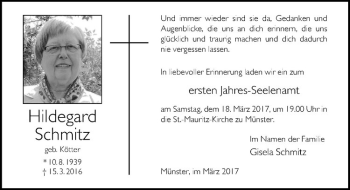 Anzeige von Hildegard Schmitz von Westfälische Nachrichten