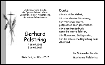 Anzeige von Gerhard Palstring von Westfälische Nachrichten