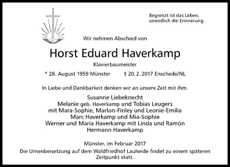  Traueranzeige für Horst Eduard Haverkamp vom 04.03.2017 aus Westfälische Nachrichten