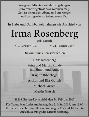 Anzeige von Rima Rosenberg von Westfälische Nachrichten