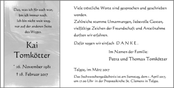 Anzeige von Kai Tomkötter von Westfälische Nachrichten