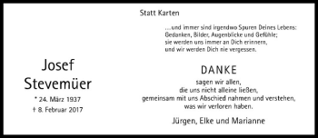 Anzeige von Josef Stevemüer von Westfälische Nachrichten
